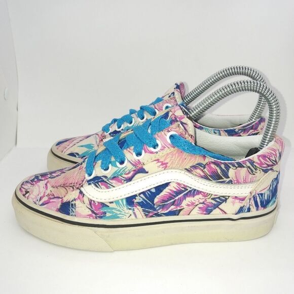 Vans Off The Wall Floral Themed Pink And Blue Sneakers Women's Size 5 - Picture 1 of 8